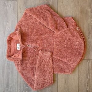 LIV Outdoor Teddy Bear Sherpa Fleece 1/4 Zip Sweatshirt‎ - Rust Orange - Small